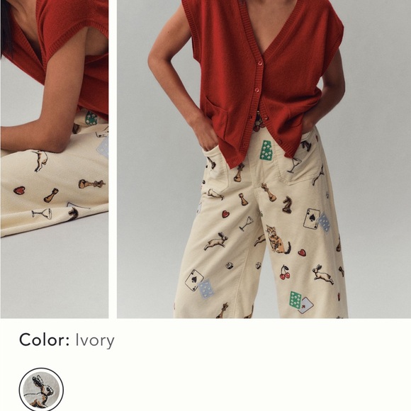 Maeve Colette Ivory Cropped Pants with Playful Print - Picture 6 of 16